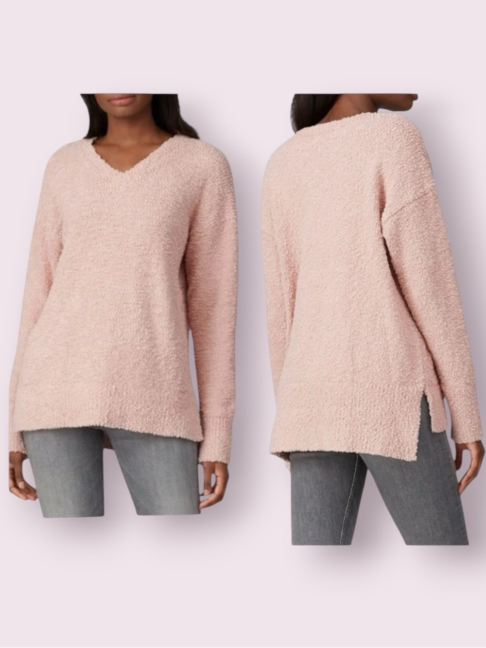 Sanctuary V-Neck Plush Teddy Sweater Dusty Blush Pink Oversized Slouchy Small